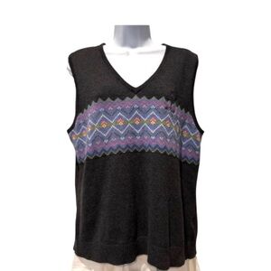 Tehama Nancy Haley Argyle Knit Golf Vest XL Dark Heather Gray